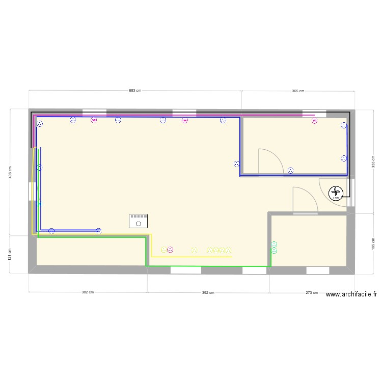 Appart (Martin ELECTRICITE - PRISES). Plan de 4 pièces et 46 m2