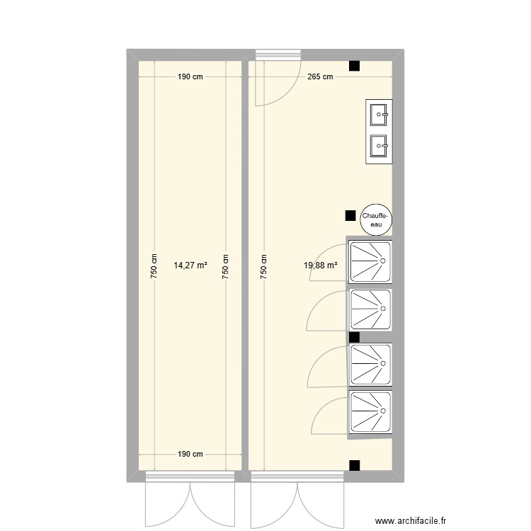 sanitaire tenders. Plan de 2 pièces et 34 m2