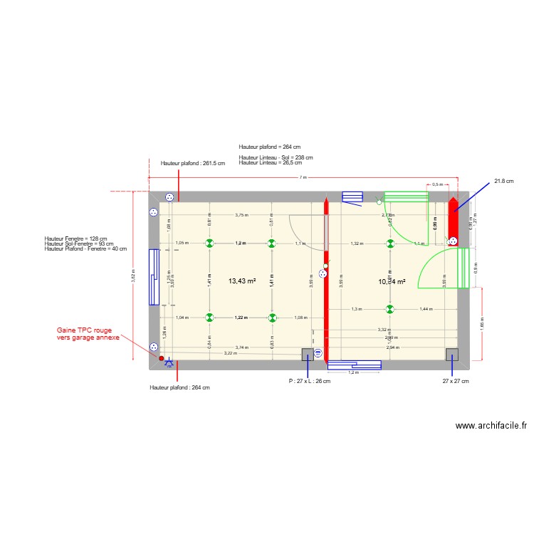 Batiment 1 + electricité. Plan de 2 pièces et 24 m2