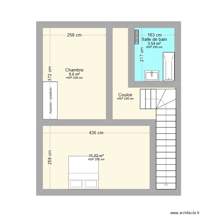 PAN R+1. Plan de 4 pièces et 31 m2