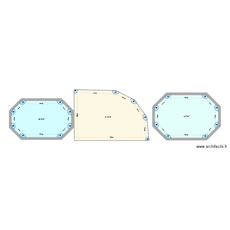 Piscine. Plan de 3 pièces et 72 m2