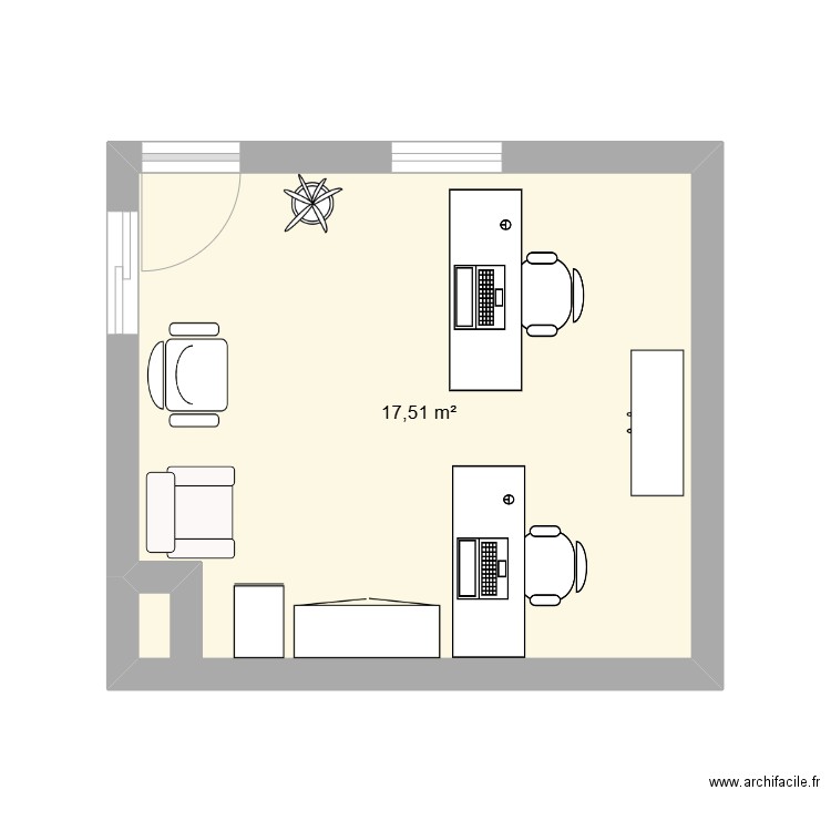 BUREAU 1. Plan de 1 pièce et 18 m2