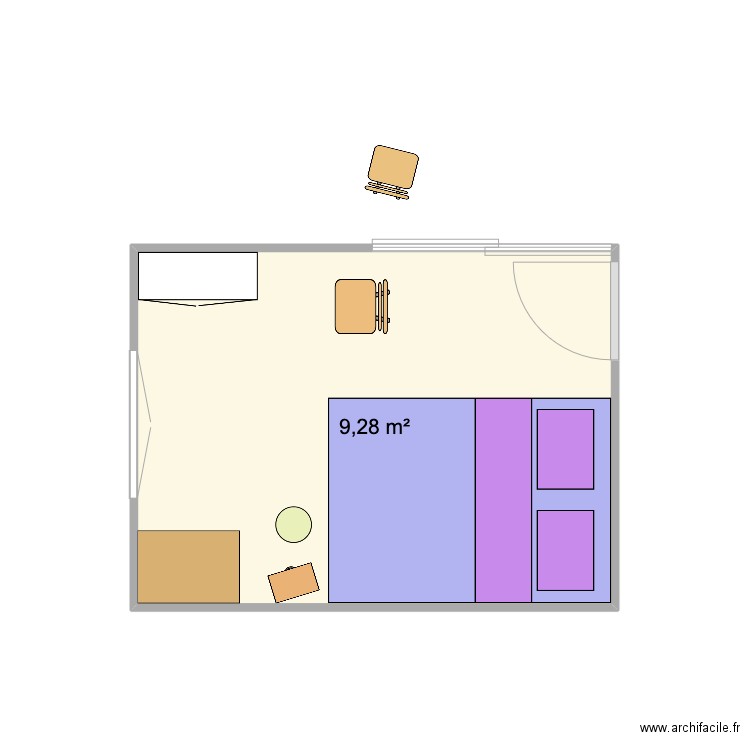 Chambre. Plan de 1 pièce et 9 m2