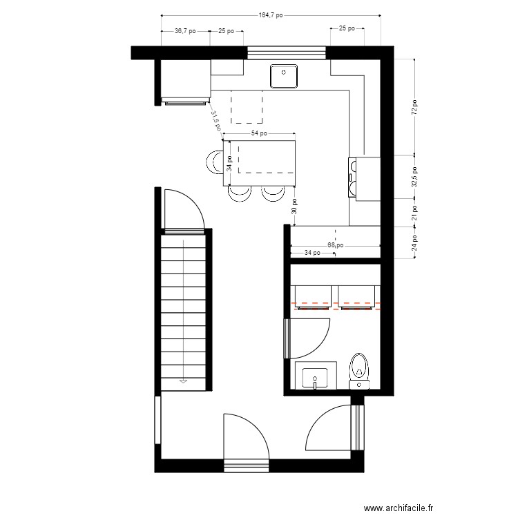 audette Cuisine Bon. Plan de 2 pièces et 7 m2