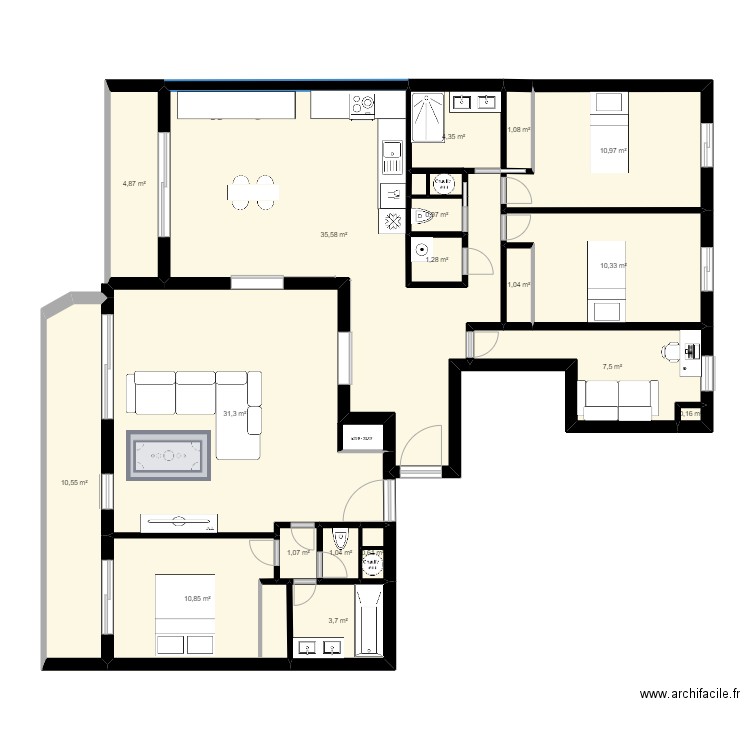 appart vanves v3. Plan de 18 pièces et 137 m2