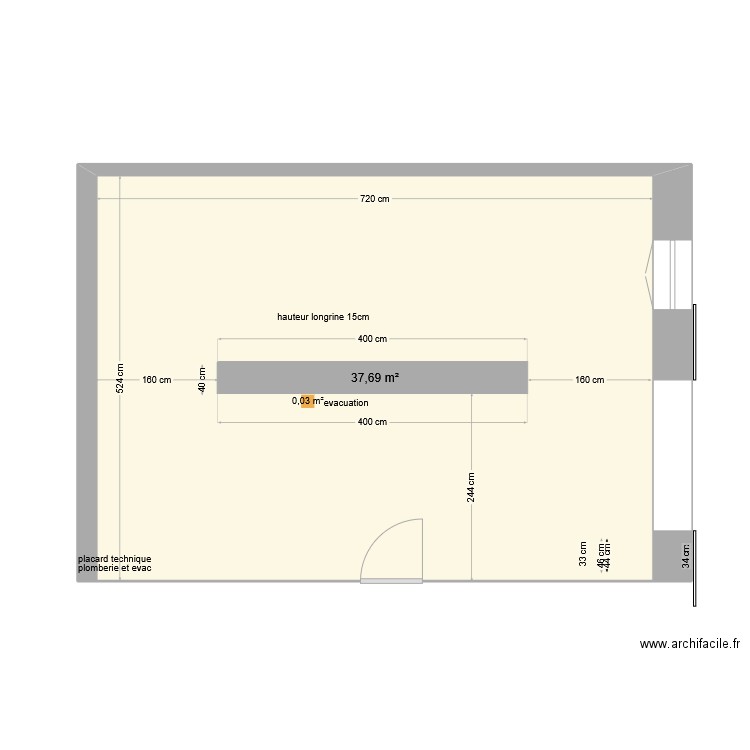 plan longrine. Plan de 1 pièce et 38 m2