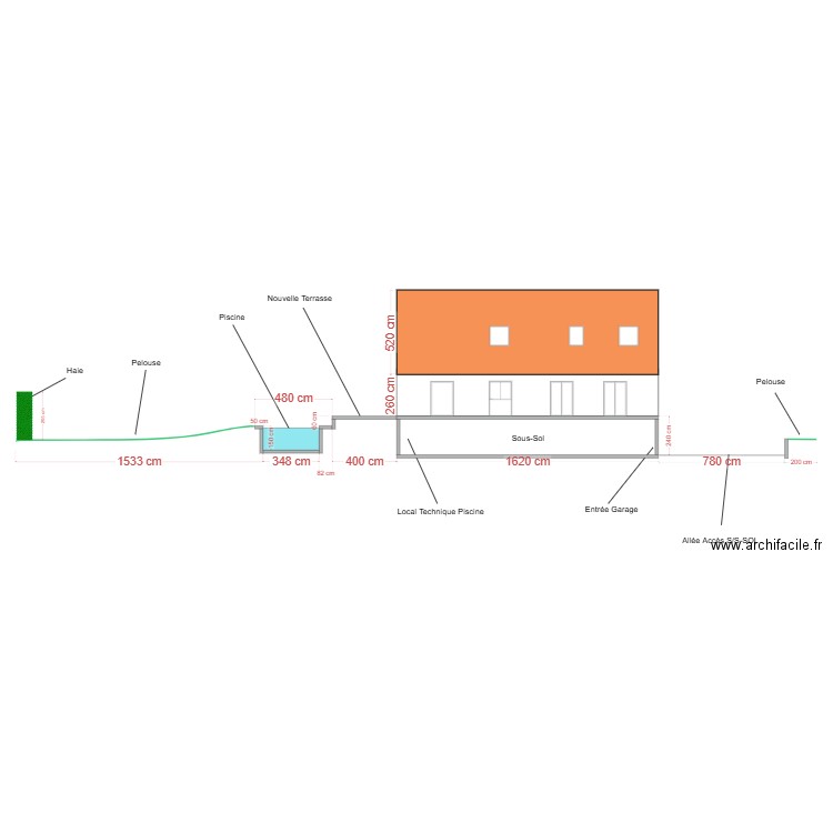 coupe. Plan de 0 pièce et 0 m2