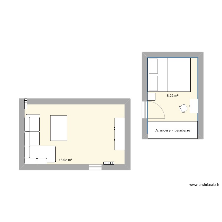 APPART. Plan de 2 pièces et 21 m2