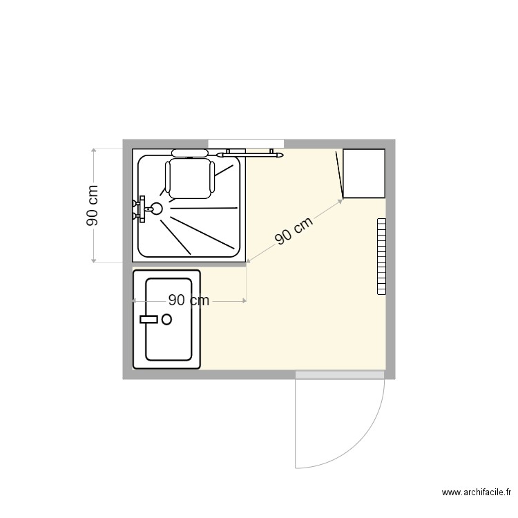 foustoul après travaux. Plan de 1 pièce et 3 m2