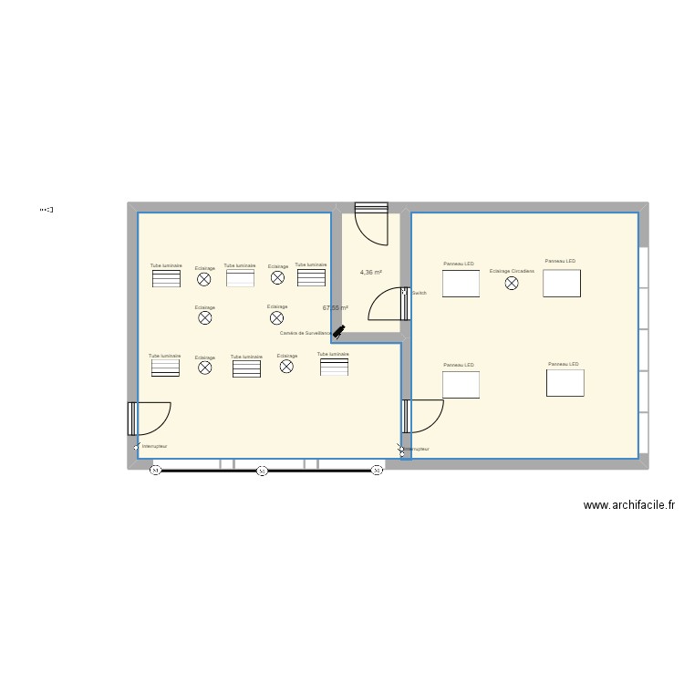 F301/F302. Plan de 2 pièces et 72 m2