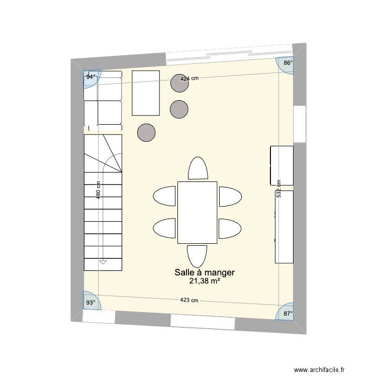 Salle à manger. Plan de 1 pièce et 21 m2