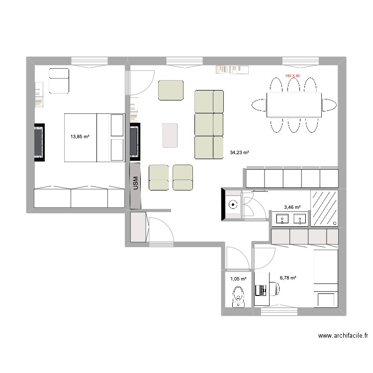 charlot 4. Plan de 6 pièces et 60 m2