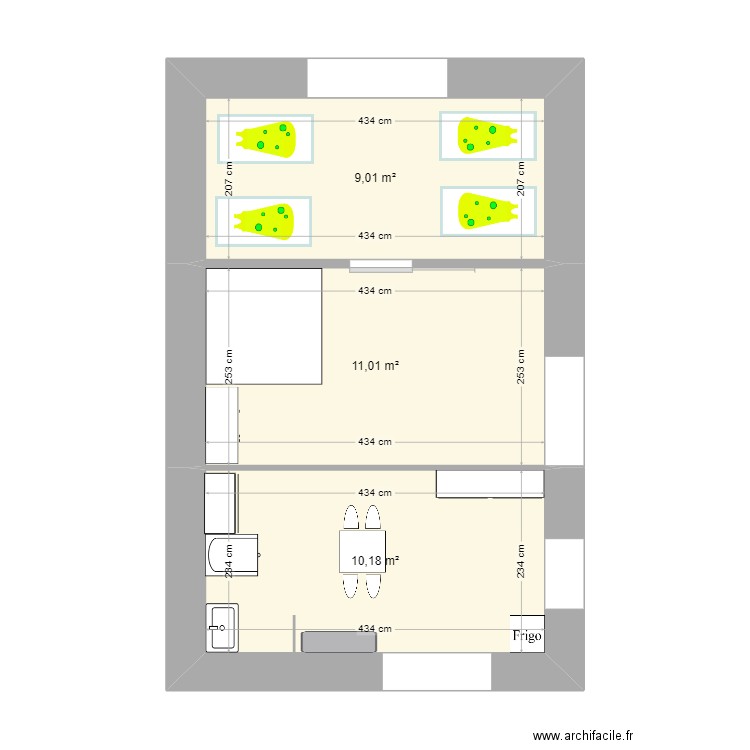 EXTENSION INTER. Plan de 3 pièces et 30 m2