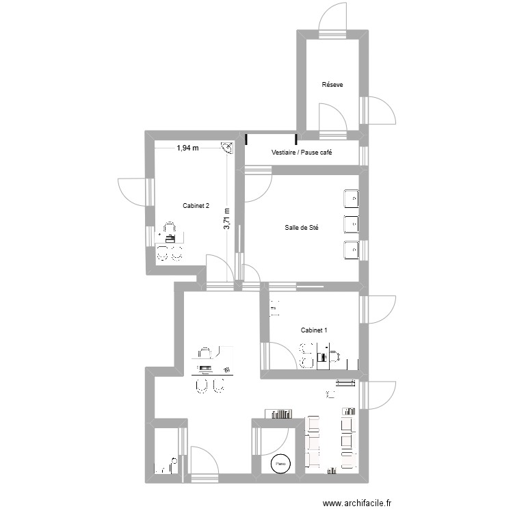 cabinet dentaire. Plan de 7 pièces et 34 m2