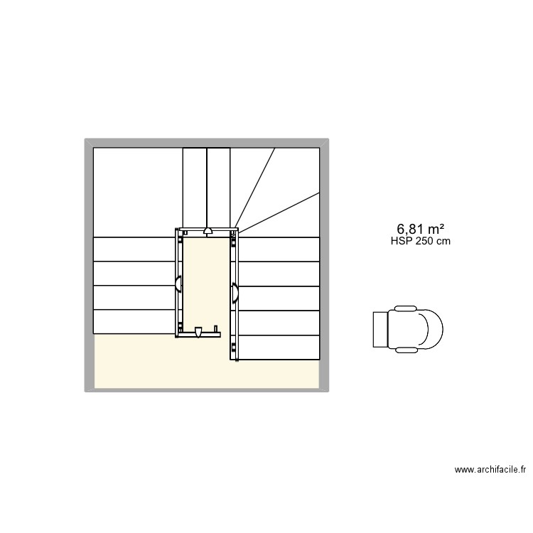 monte escalier. Plan de 1 pièce et 7 m2