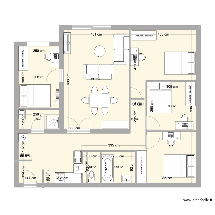 Coloc Père Soulas. Plan de 7 pièces et 104 m2