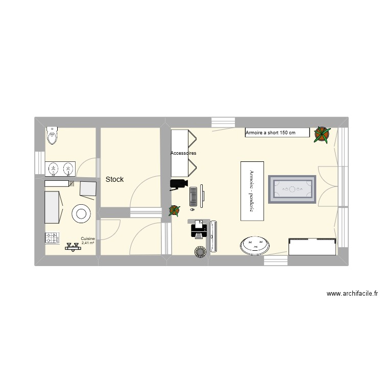 ecole. Plan de 3 pièces et 22 m2