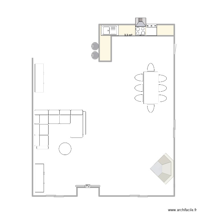 Salon. Plan de 1 pièce et 3 m2