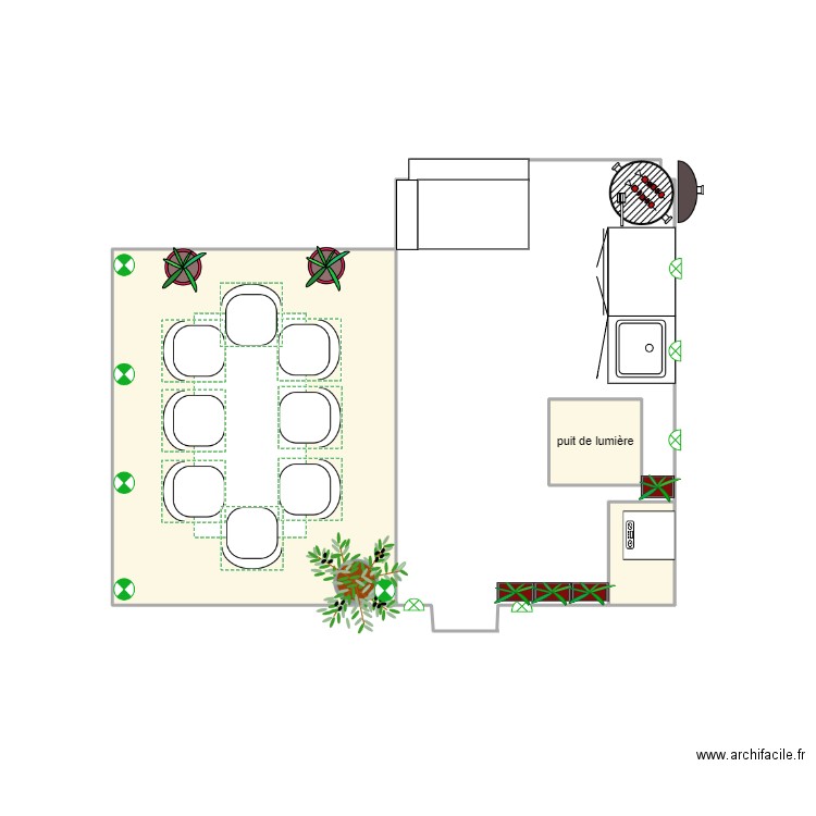 Terrasse n°3. Plan de 3 pièces et 9 m2