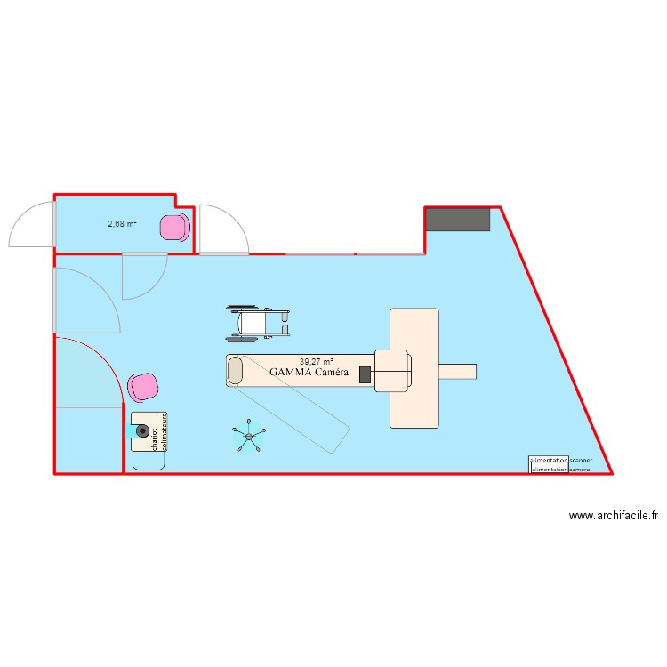 CAMERA Droite. Plan de 2 pièces et 42 m2