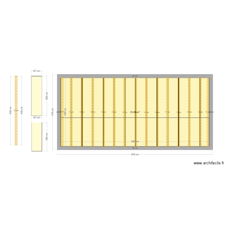 Calpinage toiture. Plan de 1 pièce et 40 m2