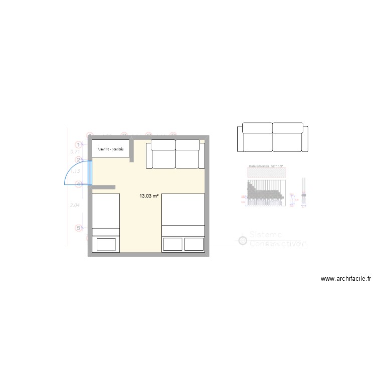 Temp Housing. Plan de 1 pièce et 13 m2