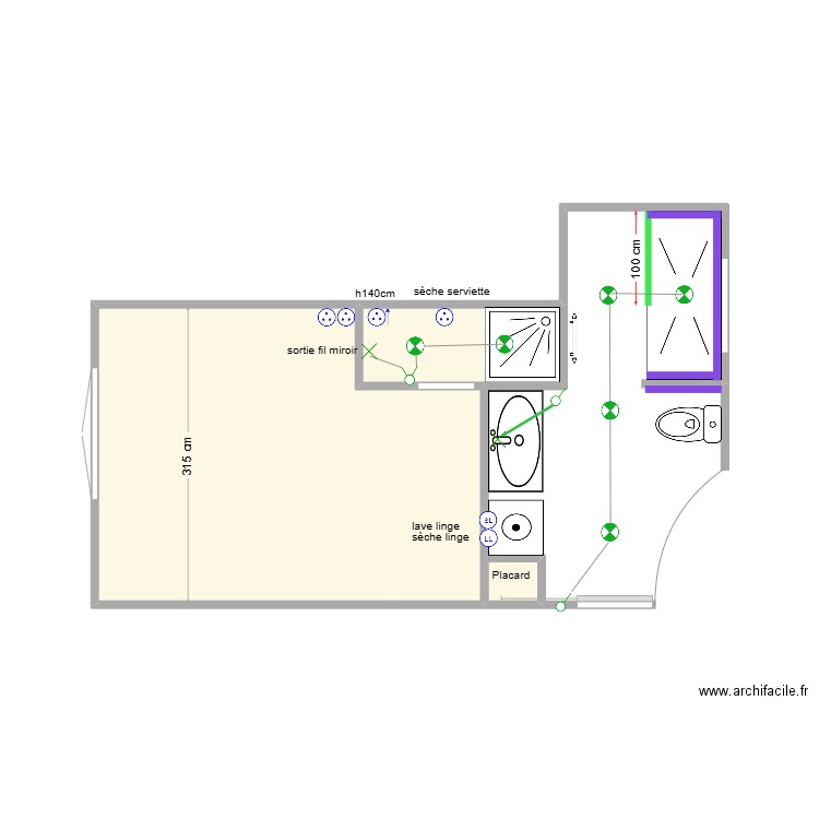 AILLERET SS. Plan de 3 pièces et 13 m2