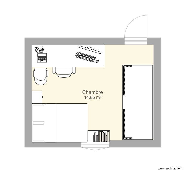 chambre . Plan de 1 pièce et 15 m2