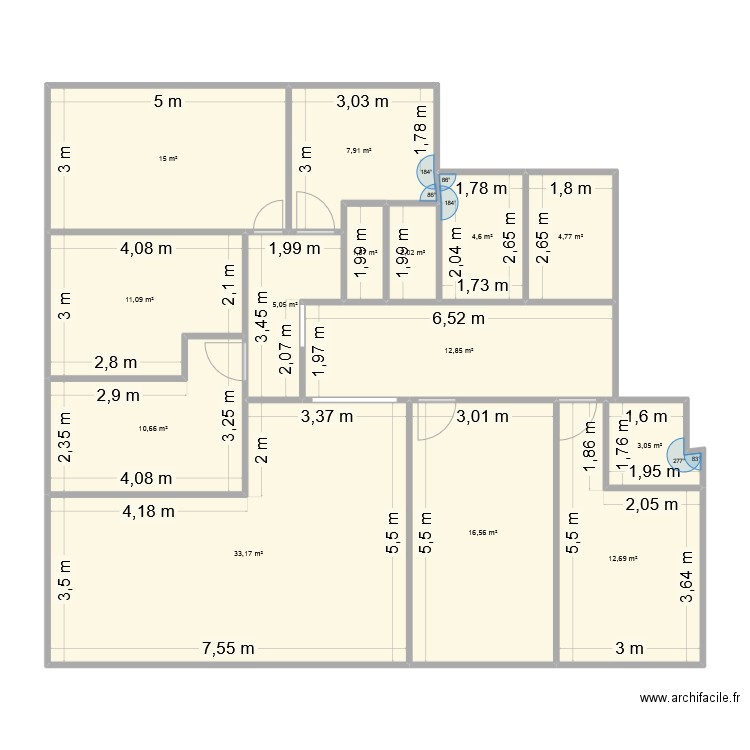 Eolienne. Plan de 14 pièces et 141 m2