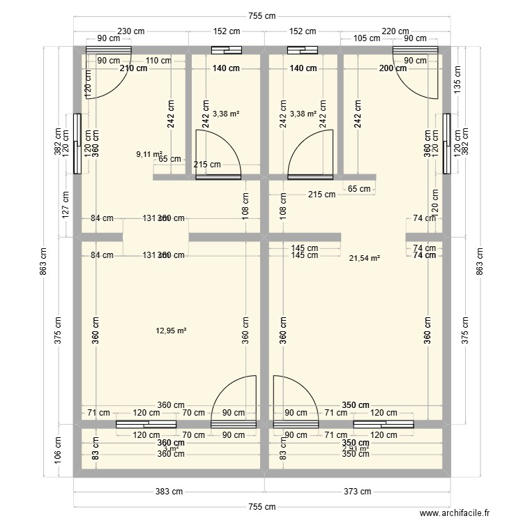 HALL ESTHER. Plan de 7 pièces et 56 m2