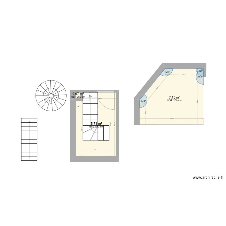 Escalier Grenier. Plan de 3 pièces et 13 m2