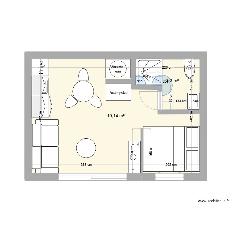 Studio 2. Plan de 2 pièces et 27 m2