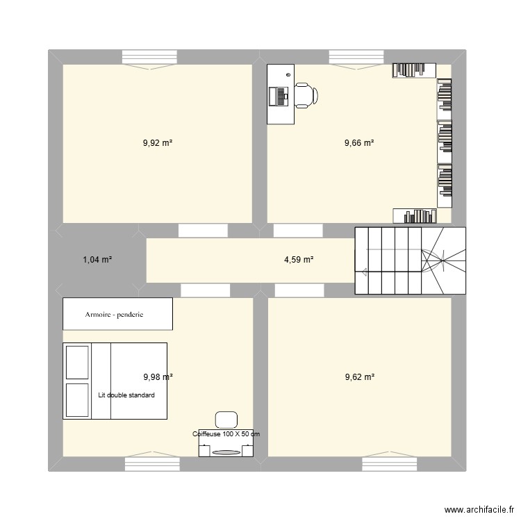 CHAMBRE. Plan de 6 pièces et 45 m2