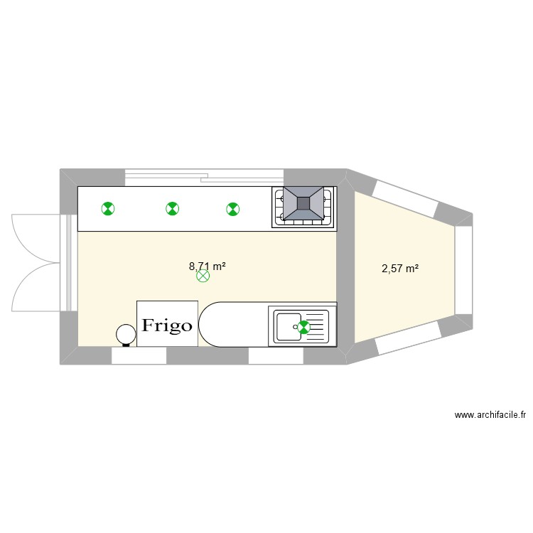 Projet food truck. Plan de 2 pièces et 11 m2