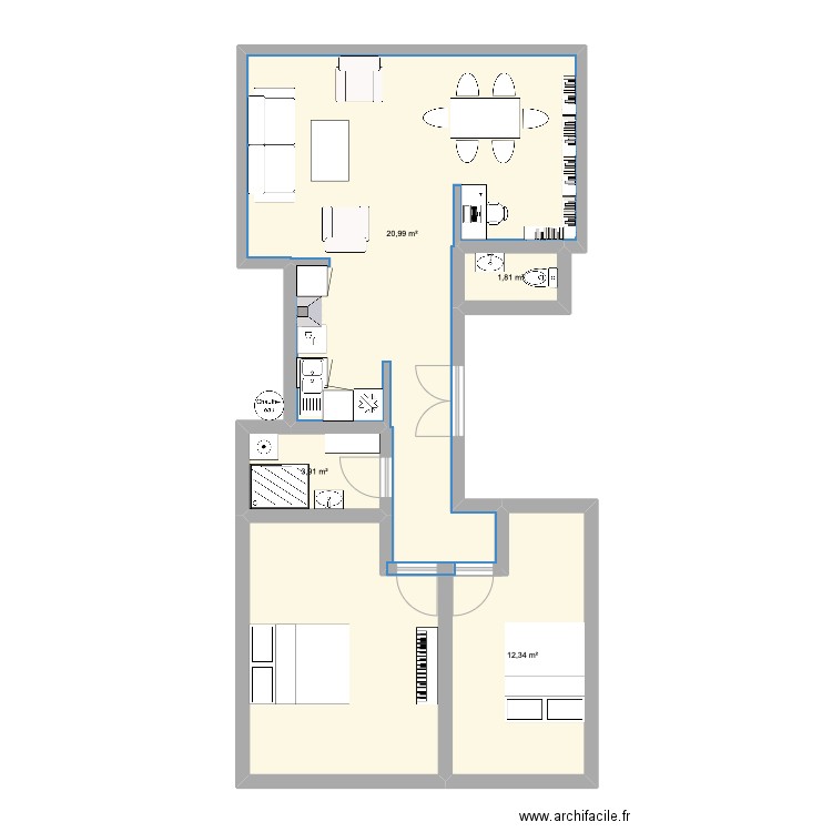 consolat. Plan de 4 pièces et 56 m2