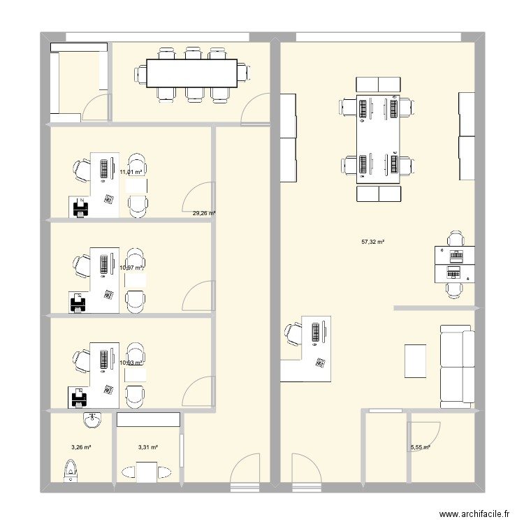 bureau administration + TRANSIT. Plan de 8 pièces et 132 m2