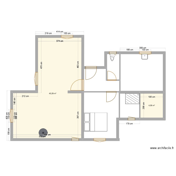 MAISON 1. Plan de 2 pièces et 44 m2