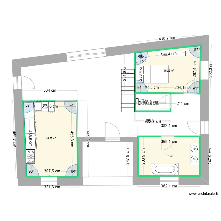 poupoulette. Plan de 3 pièces et 33 m2