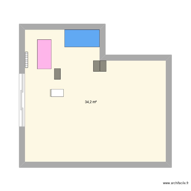 bureaux. Plan de 1 pièce et 34 m2