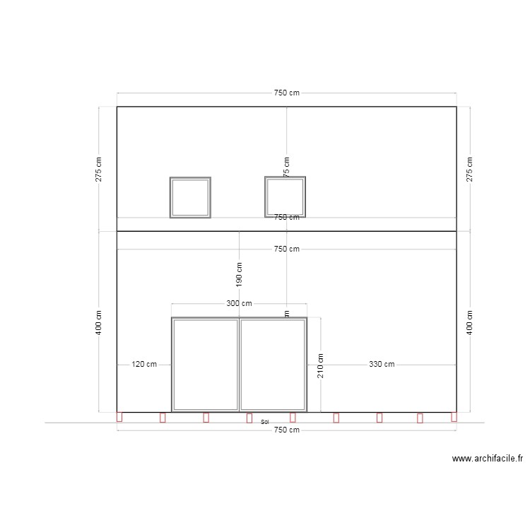 Vue coupe façade arrière WWM02.25. Plan de 0 pièce et 0 m2