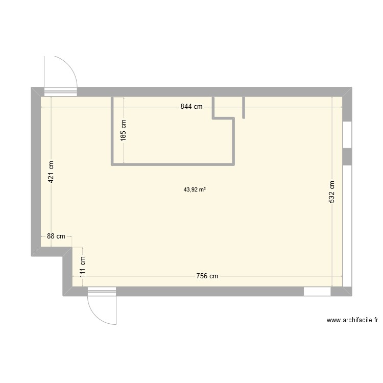 CUISINE SALON ENTREE T4. Plan de 1 pièce et 44 m2