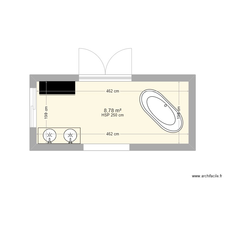 SALLE BAIN CHAMBRE. Plan de 1 pièce et 9 m2