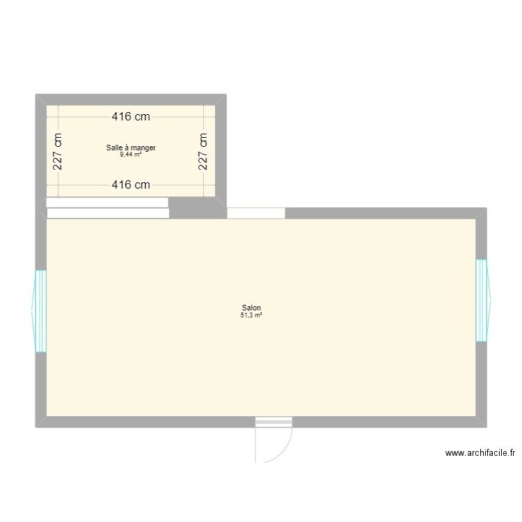 WAZOUA FRANCIS LOUISON. Plan de 2 pièces et 61 m2