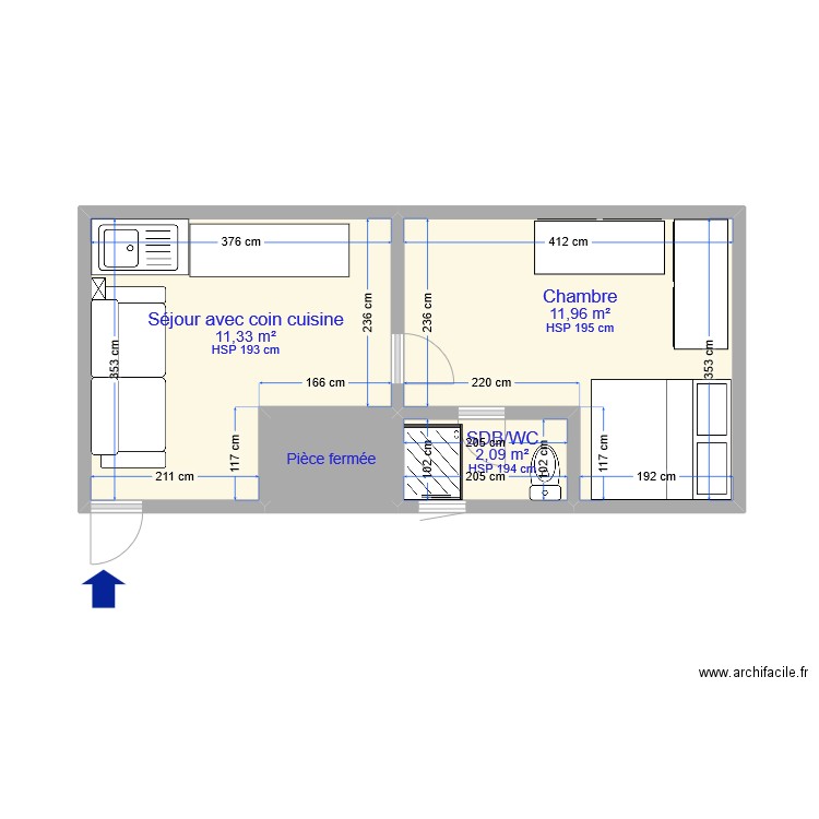 frdsq. Plan de 4 pièces et 27 m2