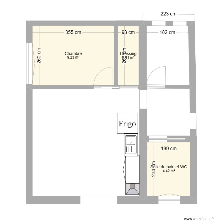 castelnau étage Bernadette DAJAS. Plan de 3 pièces et 16 m2