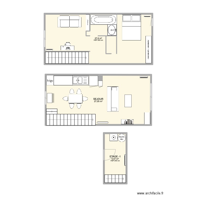 Maison . Plan de 3 pièces et 60 m2