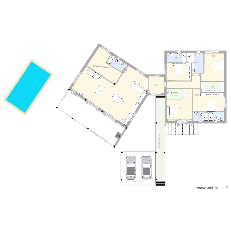 desenho diagonal. Plan de 13 pièces et 217 m2