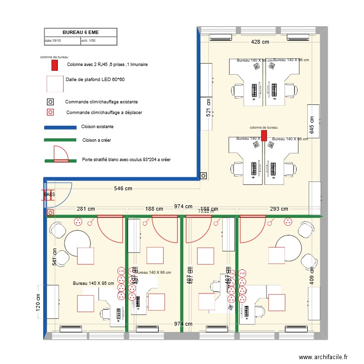 BUREAU 6 EME. Plan de 1 pièce et 73 m2