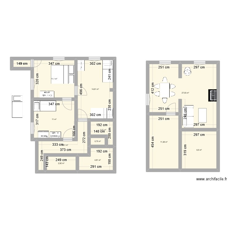 Chez nous. Plan de 12 pièces et 103 m2