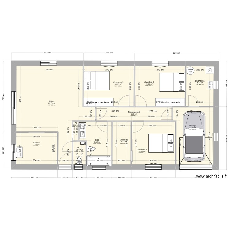 Sonia 6. Plan de 12 pièces et 103 m2